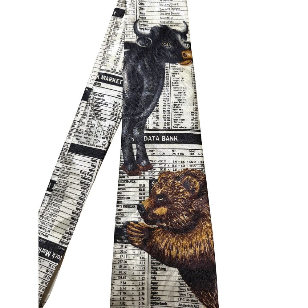 Steven Harris 100% Polyester Bull & Bear Stock Market Print Handmade Tie Novelty